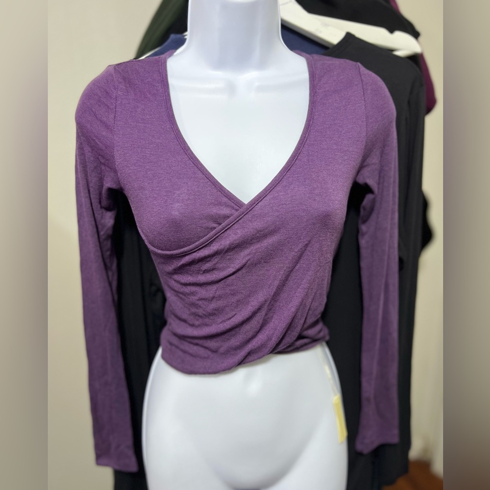 OGL Plum Wrap-Front Long Sleeve Crop Top